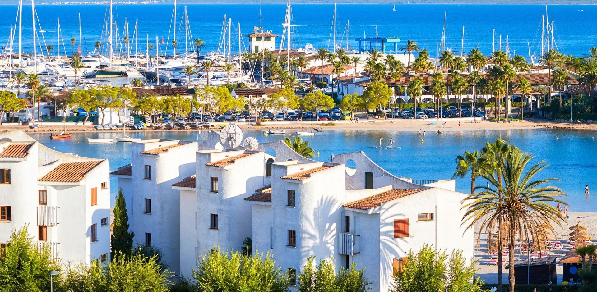 View of Alcudia, main tourist center in the North of Majorca on the eastern coast, Spain.