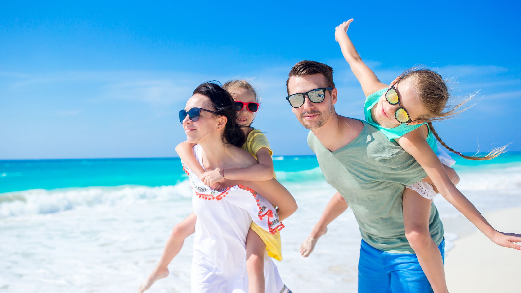 Young family on vacation have a lot of fun