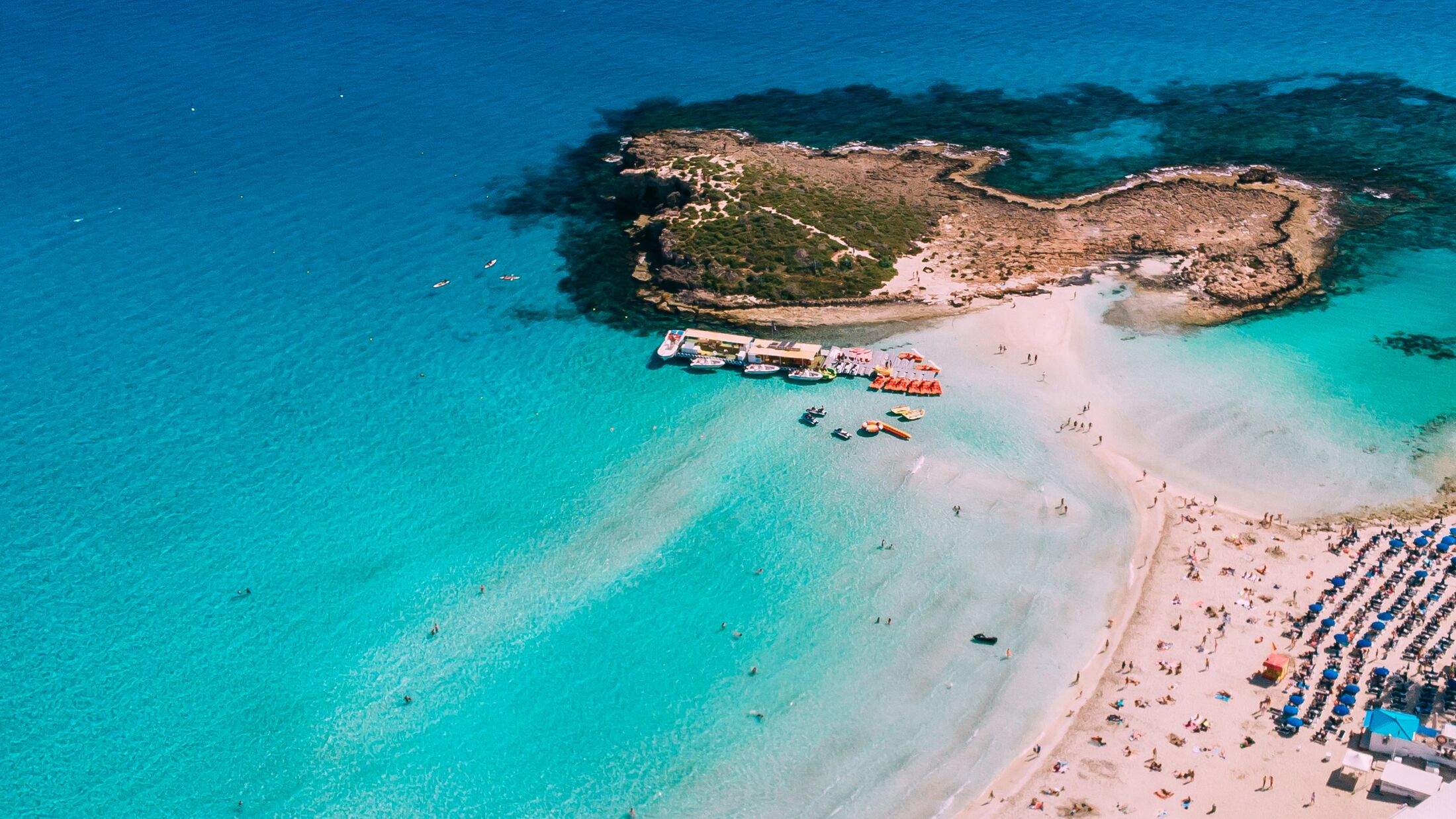 Aerial view of beautiful Nissi beach in Ayia Napa