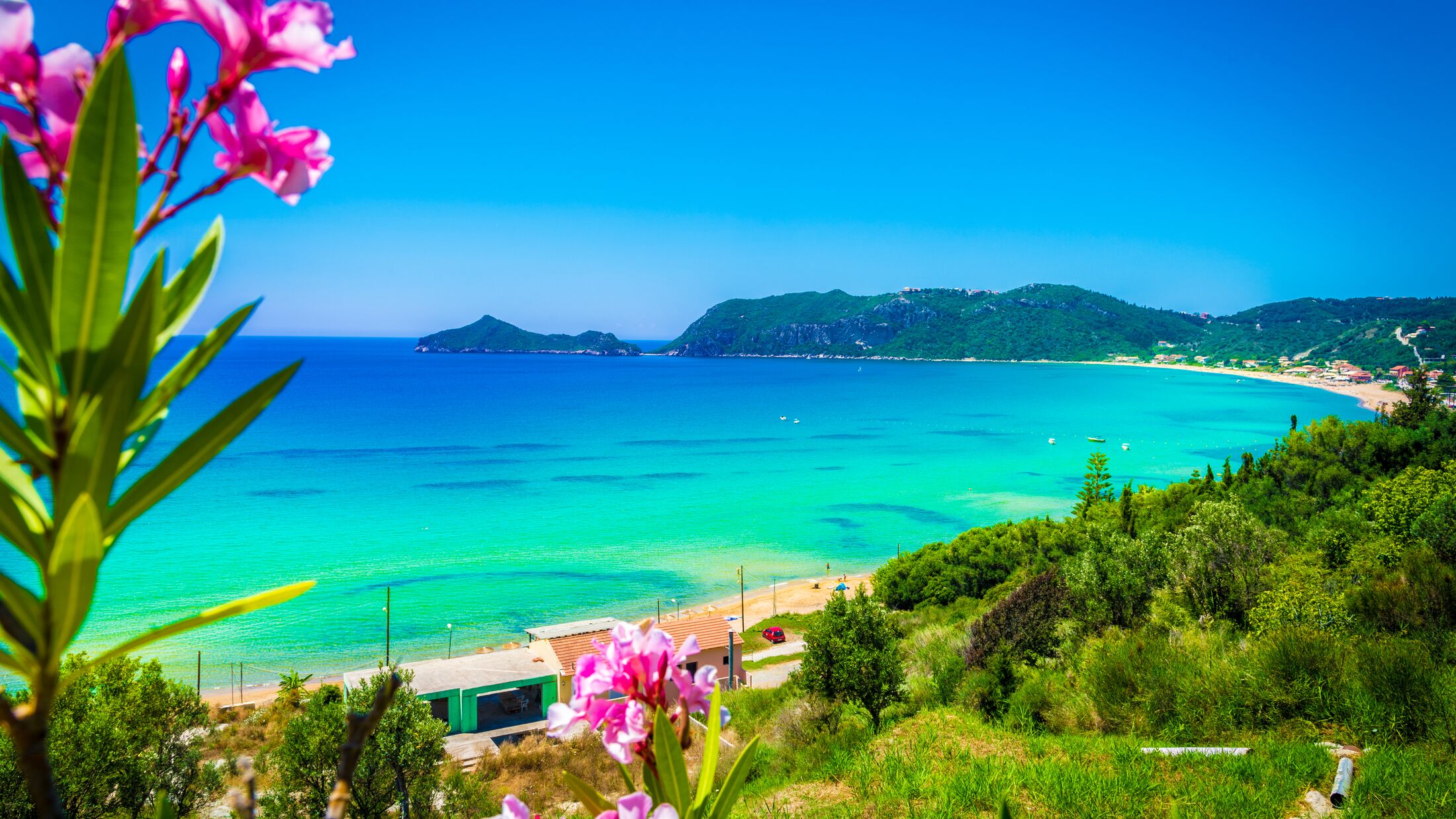 Amazing view at Agios Georgios Pagon beach in Corfu island, Greece
