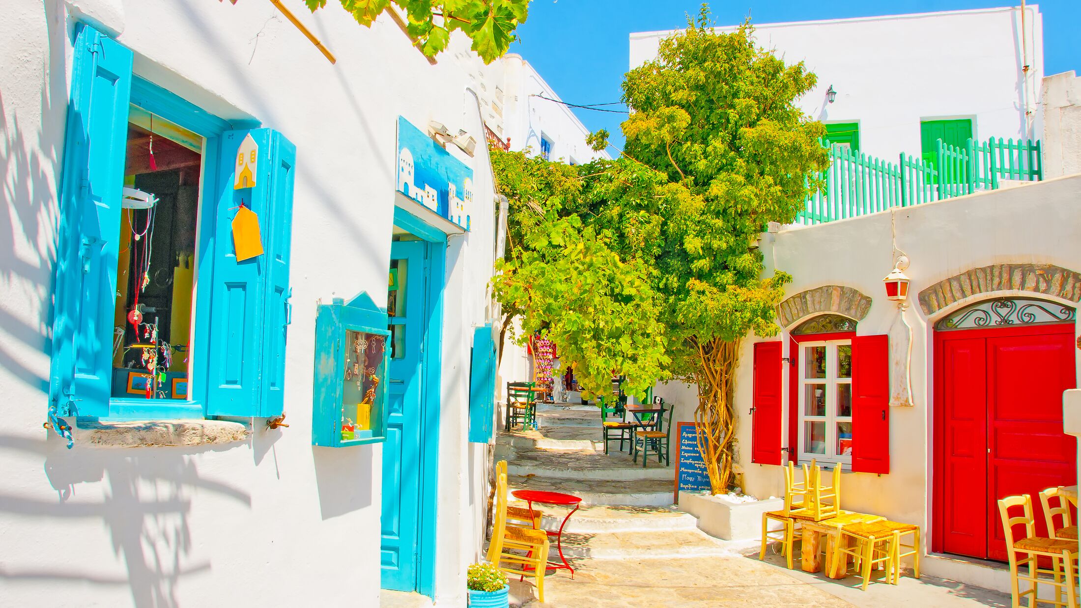 Beautiful stone made road with old traditional houses in Chora the capital of Amorgos island in Greece