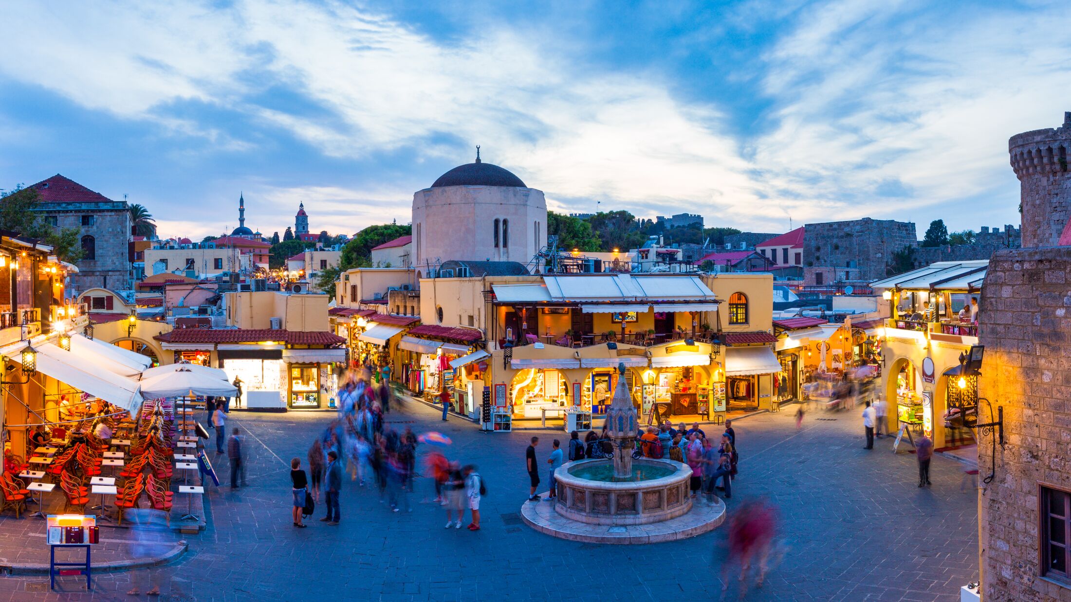 Hippocrates square in the historic Old Town of Rhodes Greece