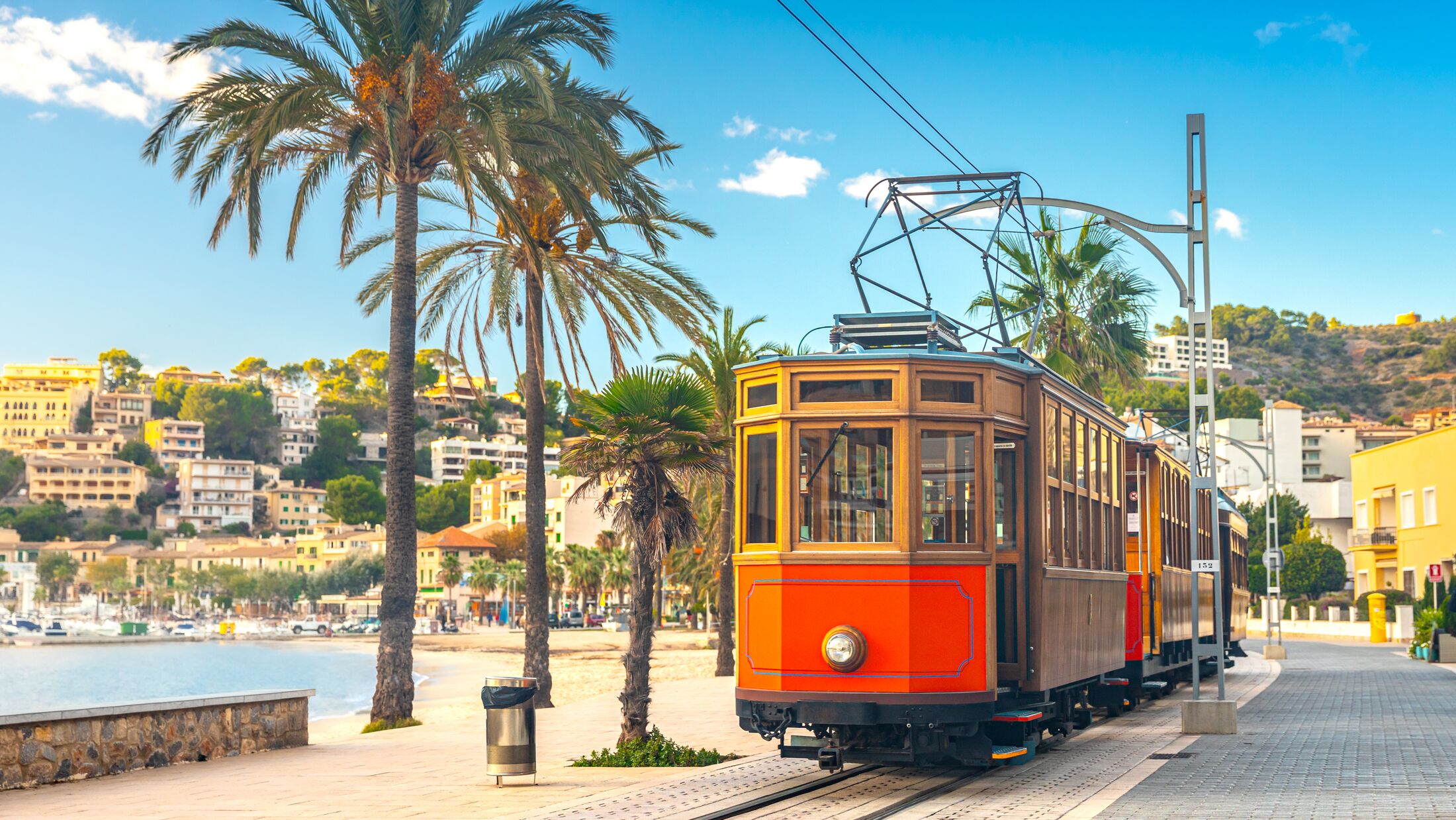The famous orange tram runs from Soller to Port de Soller, Mallorca, Spain