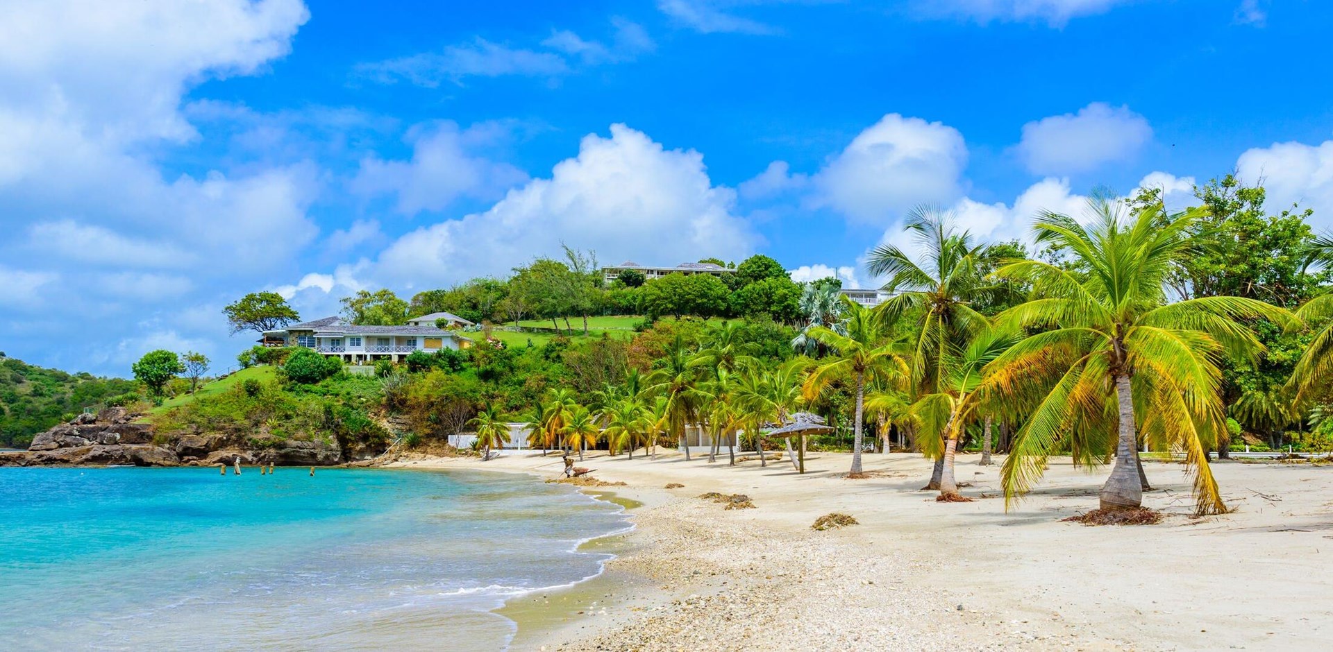 Galleon Beach on  Caribbean island Antigua, English Harbour, paradise bay at tropical island in the Caribbean Sea