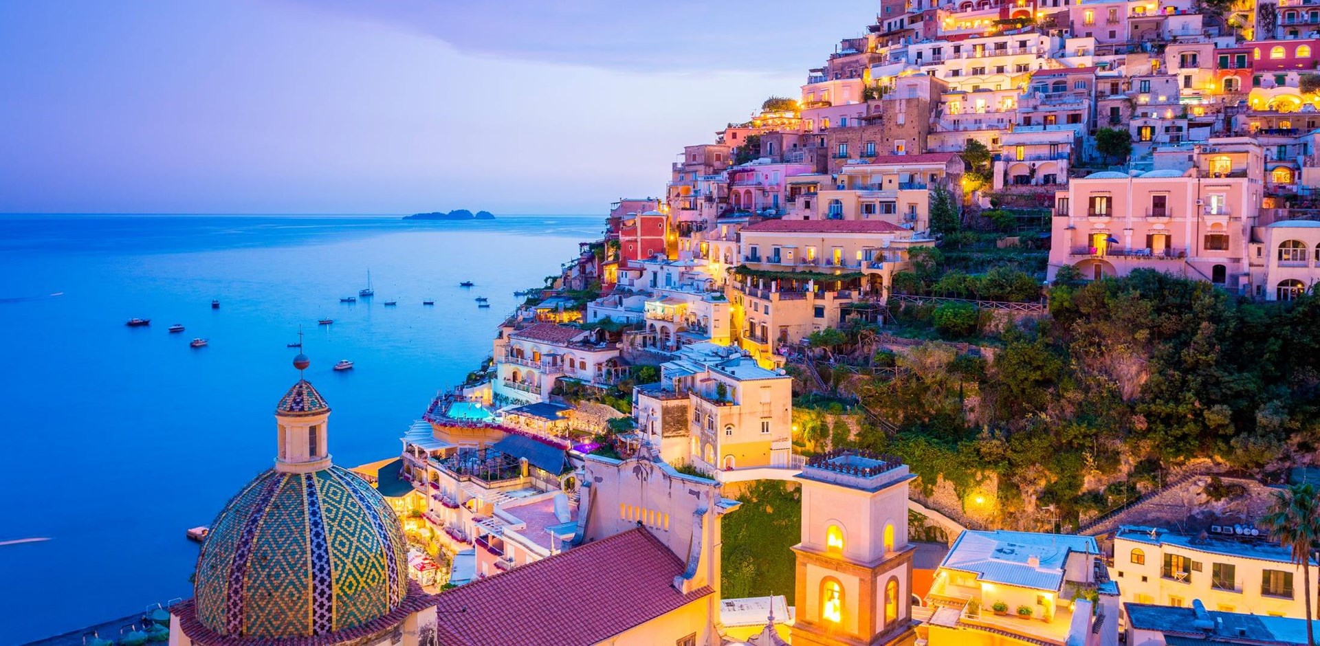 Positano, Amalfi Coast, Campania, Sorrento, Italy. View of the town and the seaside in a summer sunset; Shutterstock ID 376017433; PO: Citalia