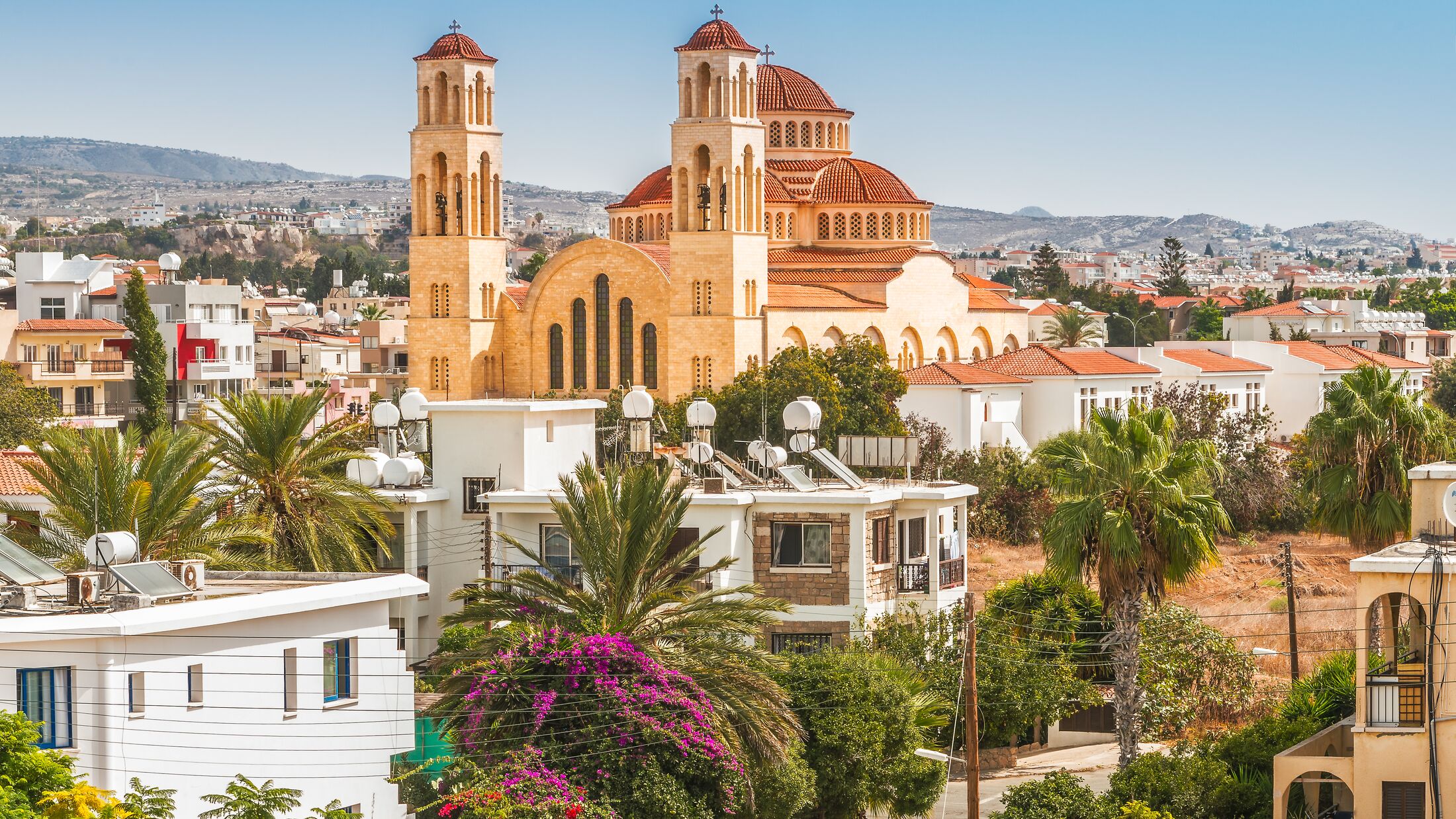 View of the town of Paphos in Cyprus.  Paphos is known as the center of ancient history and culture of the island.  It is very popular as a center for festivals and other annual events.