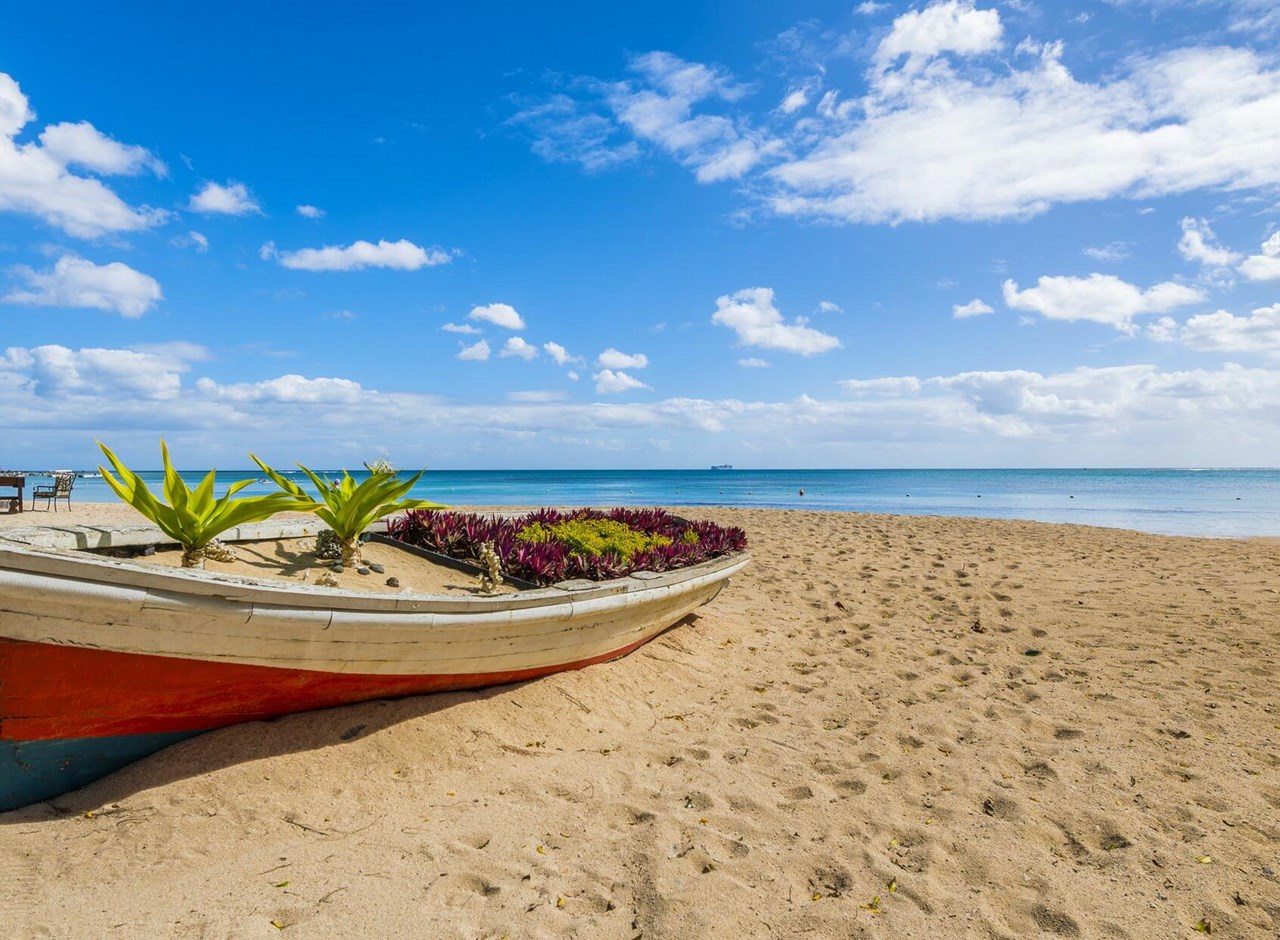 a boat sitting on top of a sandy beach