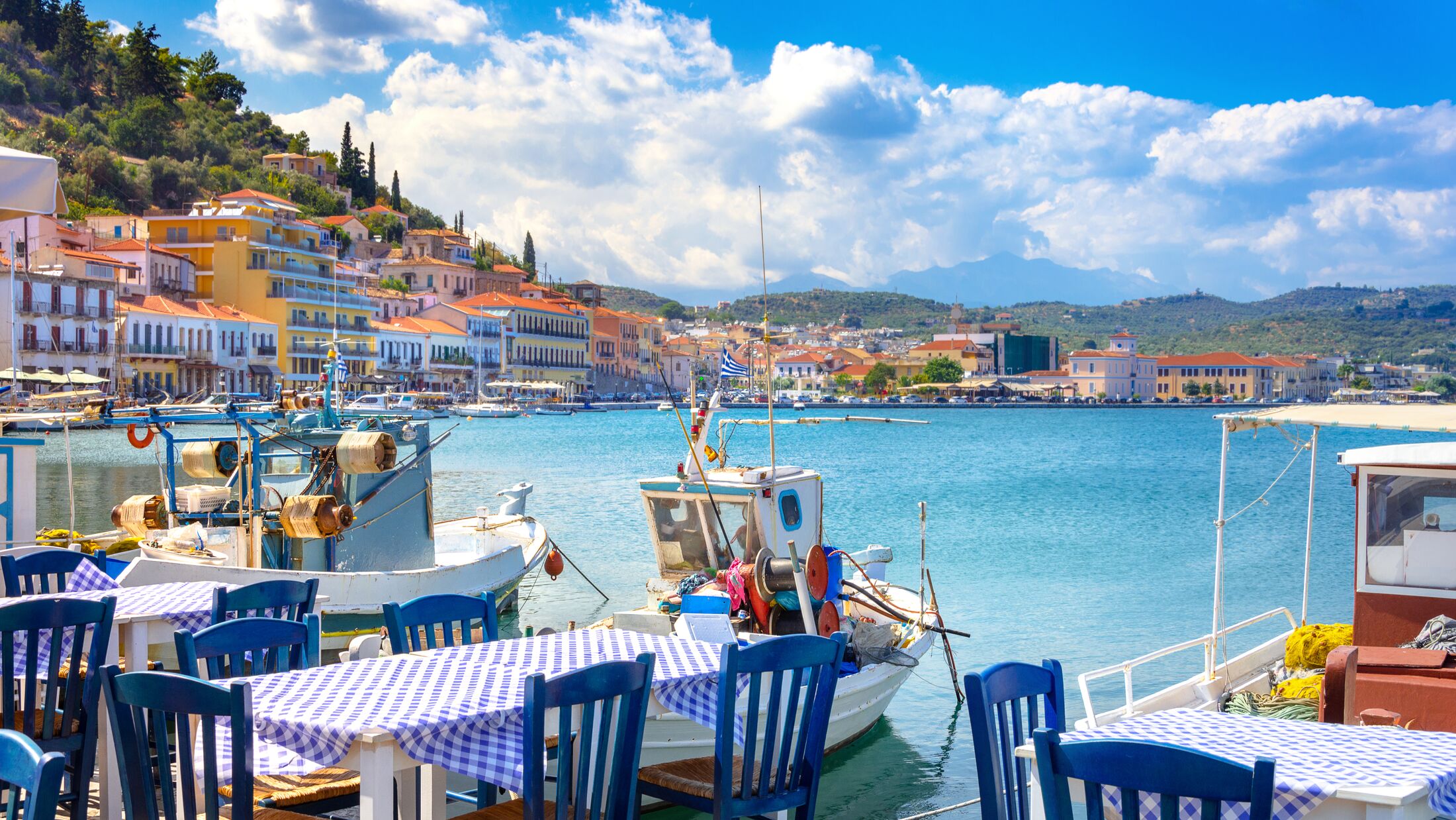 View of the picturesque coastal town of Gythio, Peloponnese, Greece.