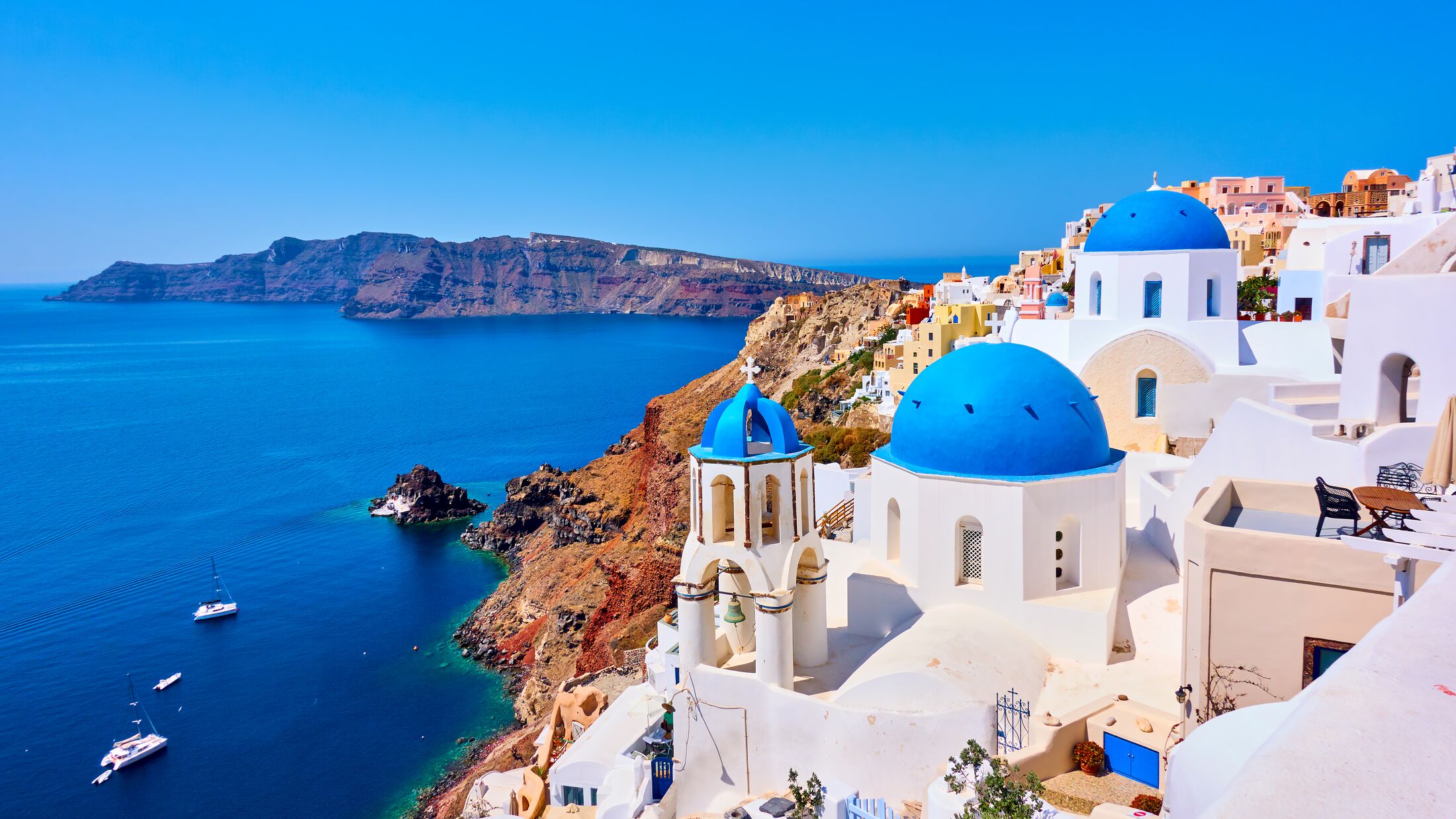 View of Oia town in Santorini island in Greece -- Greek landscape