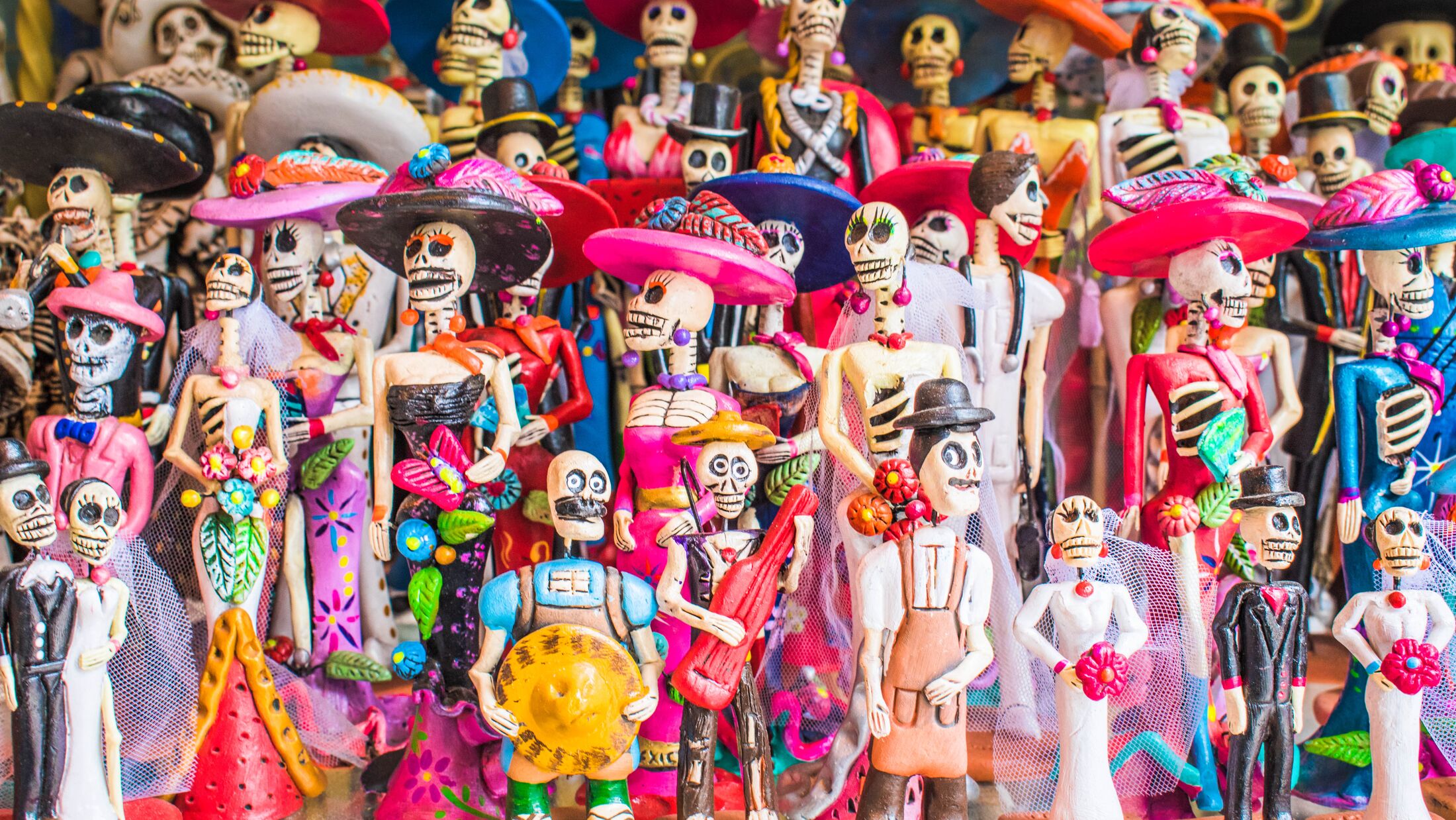 Day of the Dead (Día de Muertos) souvenirs for sale in Mexico City, Mexico.