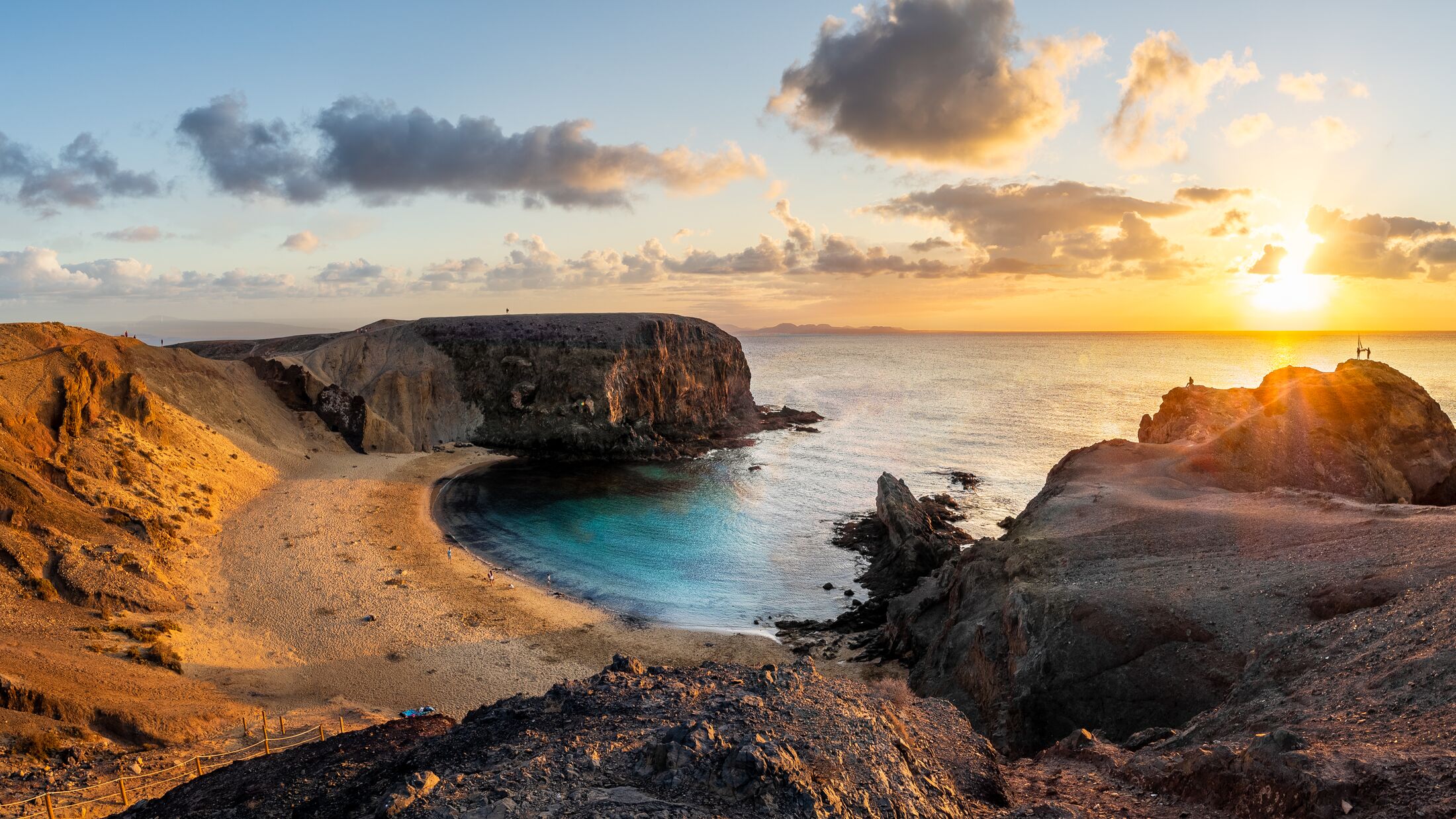 Landscape with Papagayo beach at sunset, Lanzarote, Canary Islands, Spain