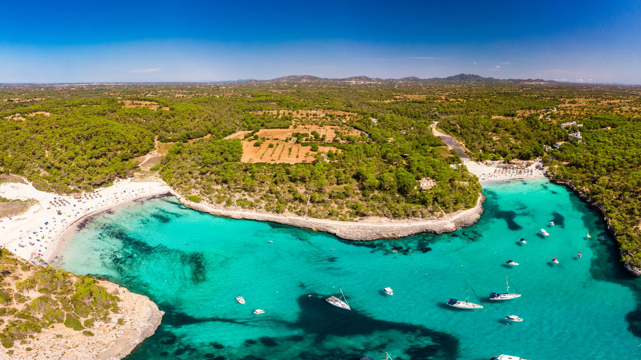 Cala Mondrago - beach in summer, Parque Natural de Mondrago. Santanyi. Malorca. Spain