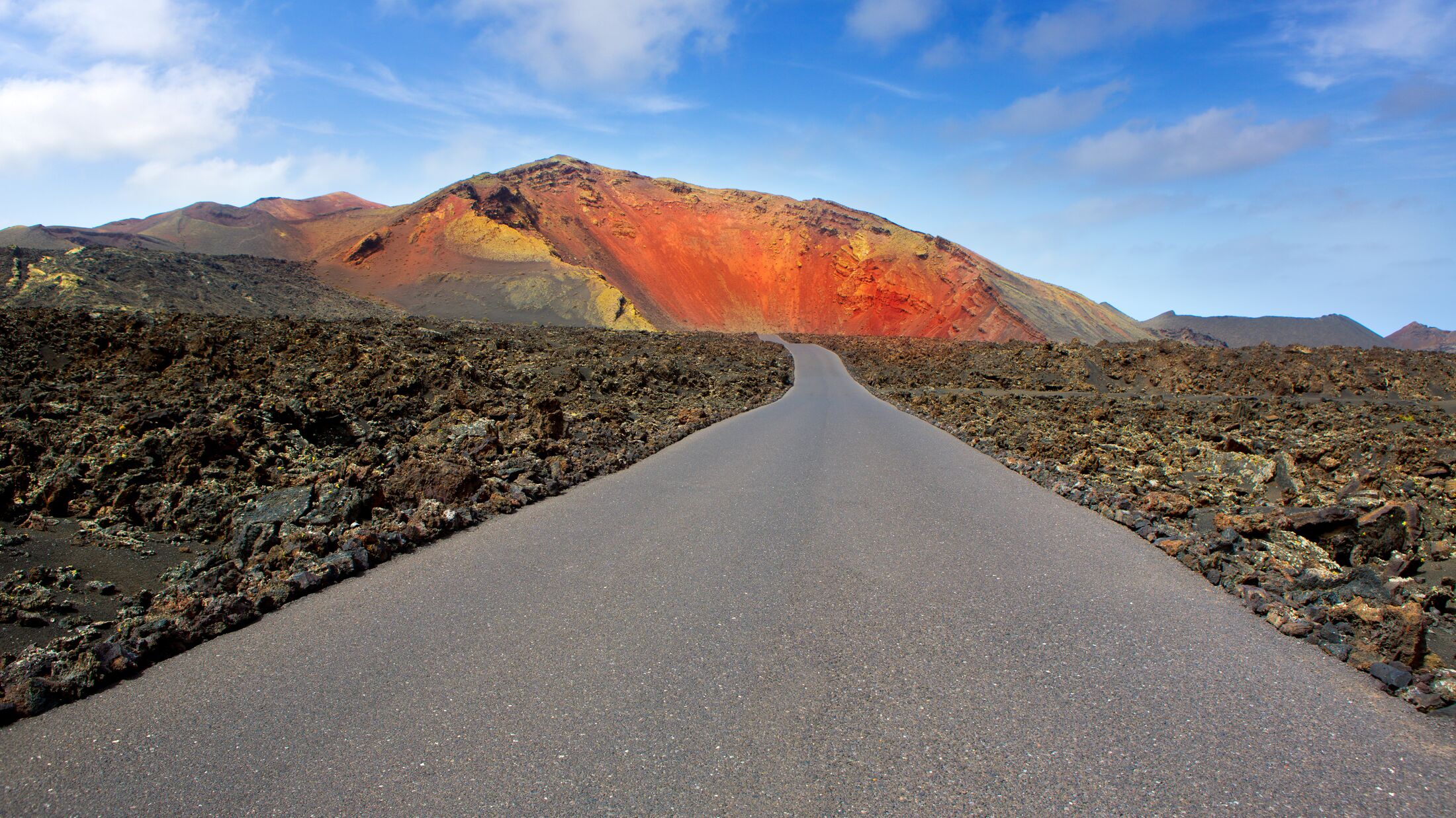 Lanzarote Timanfaya Fire Mountains road in Canary Islands