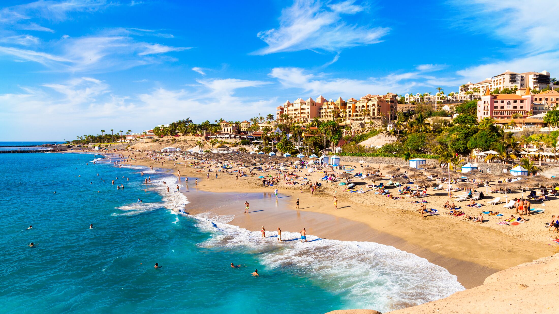 El Duque beach and coastline in Tenerife. Adeje coast Canary island, Spain