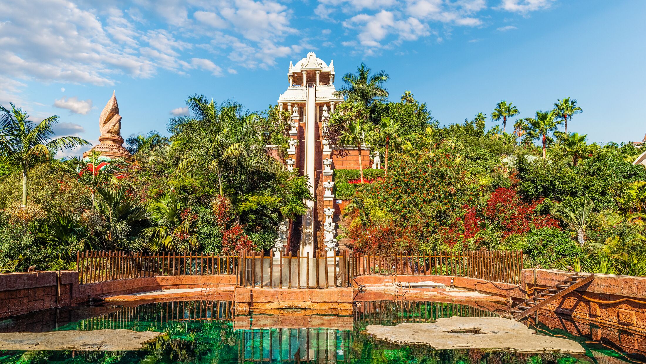 High steep water slide on Tenerife water park, Canary island, Spain