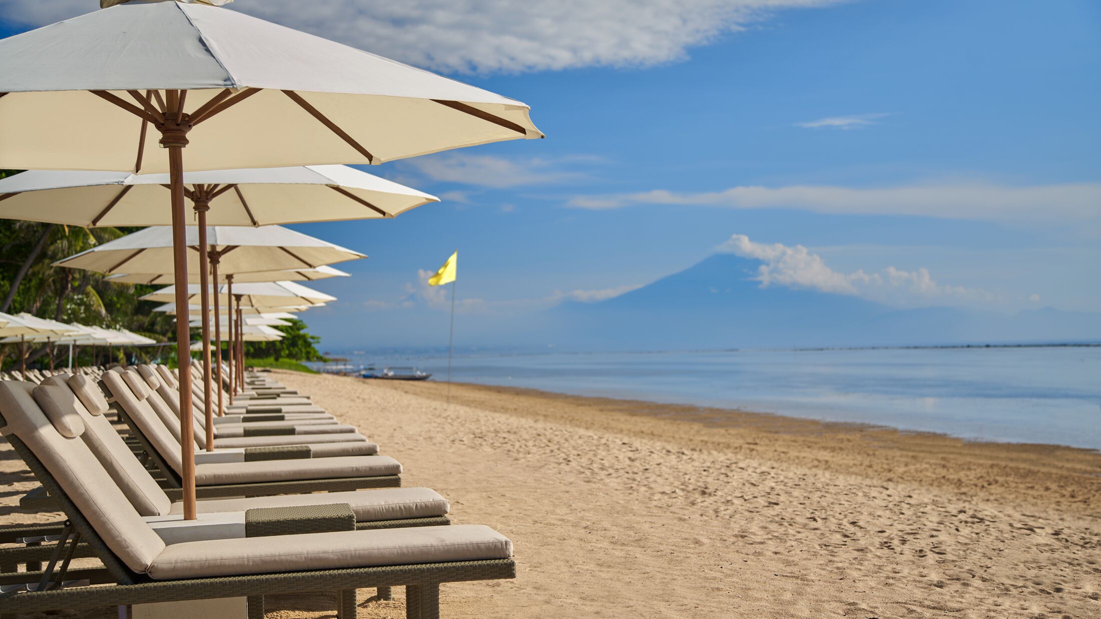 an umbrella sitting on top of a sandy beach