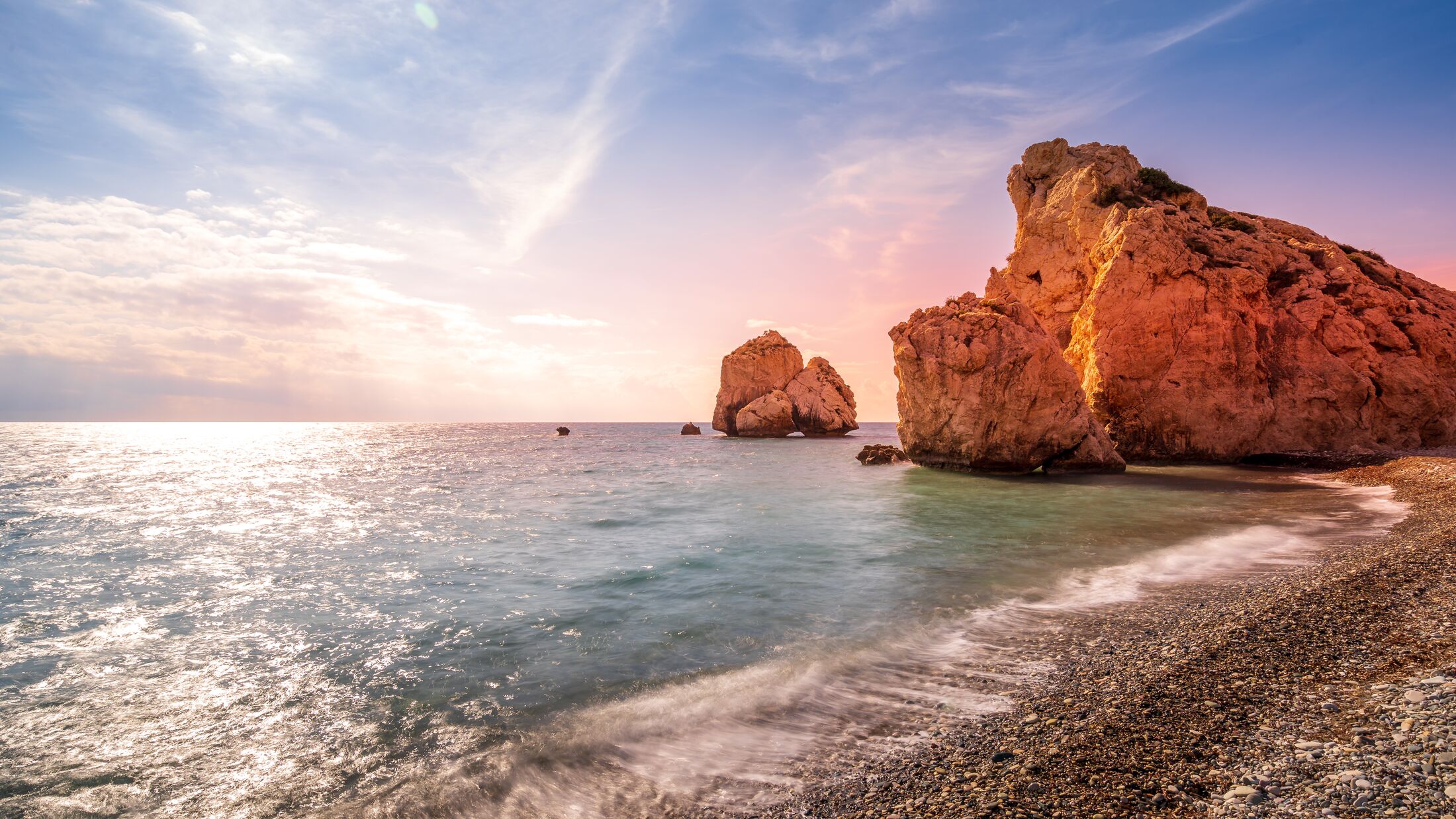 Longtime Exposure Aphrodite's Rock in Cyprus Greece