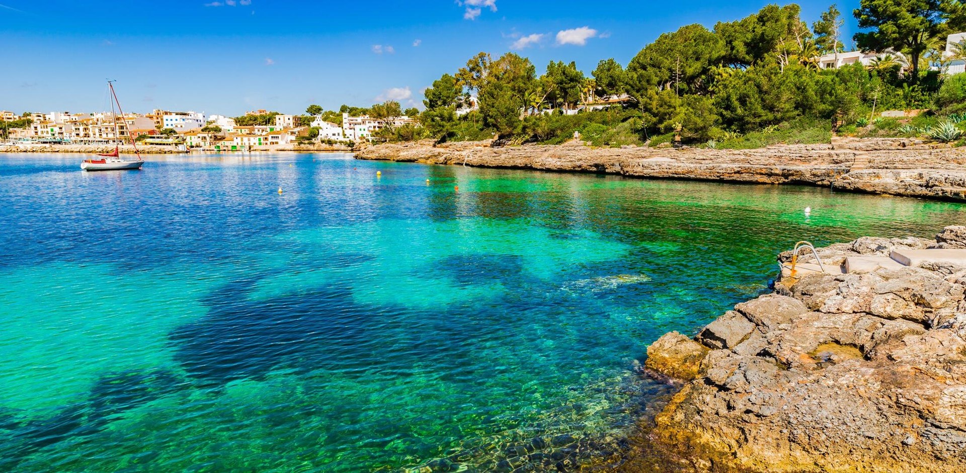 Beautiful coastline scenery on Majorca island, coast of Porto Petro, Balearic Islands, Spain Mediterranean Sea.